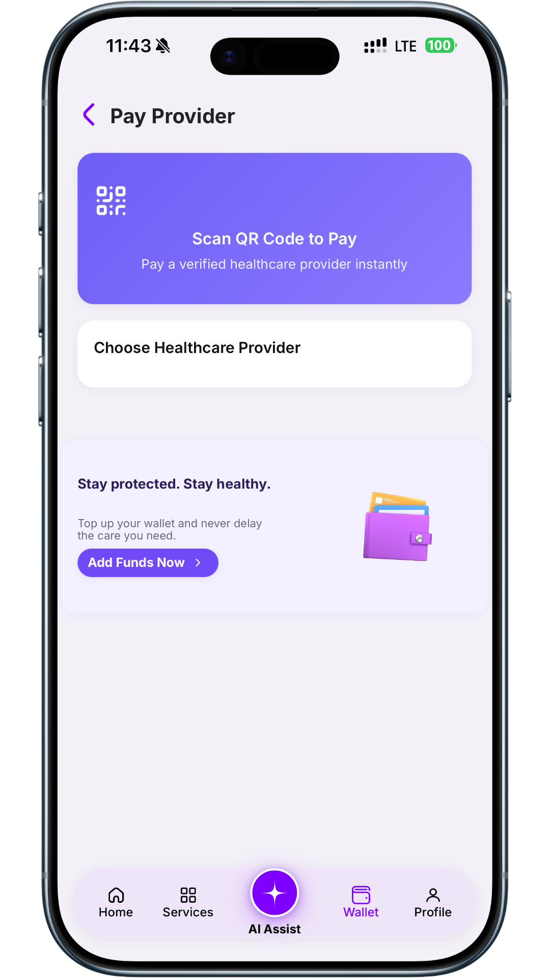 Qureo Wallet screen showing payment for a consultation or medicine