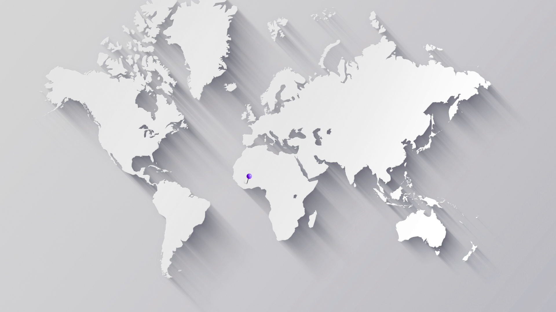 Minimal world map with a purple marker placed on West Africa, representing Qureo’s starting point